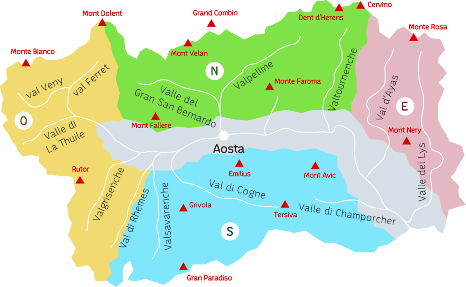 Mappa della Valle d Aosta con le principali montagne