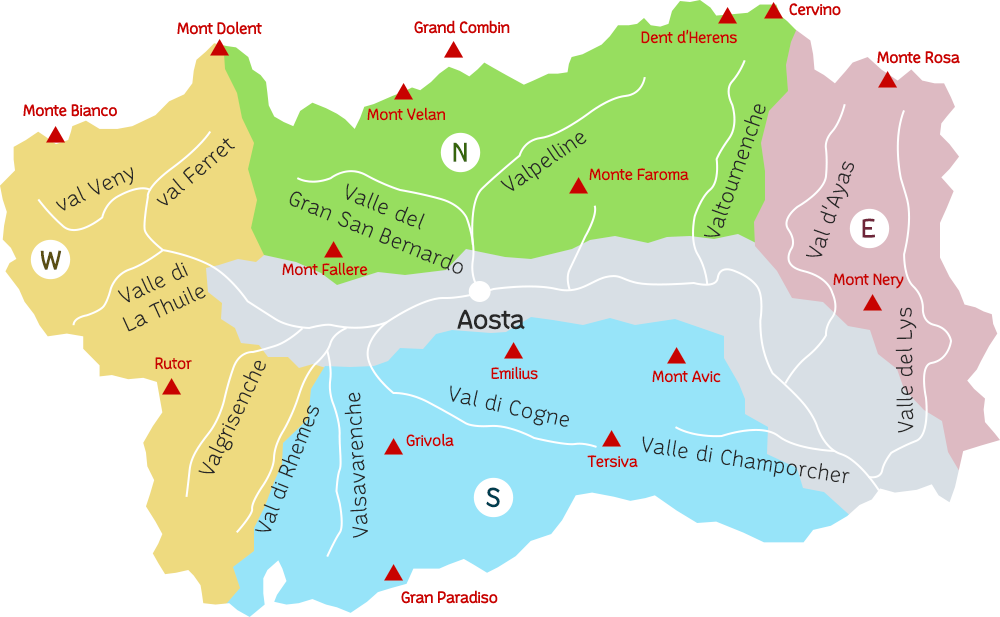 Mappa della Valle d Aosta con le principali montagne